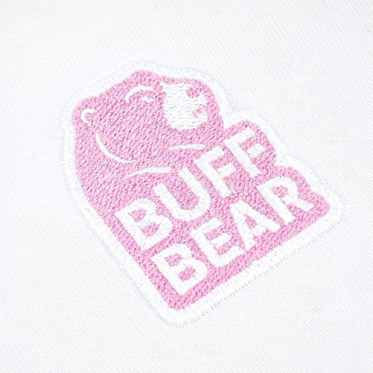 BUFF BEAR tee white custom embroidery option